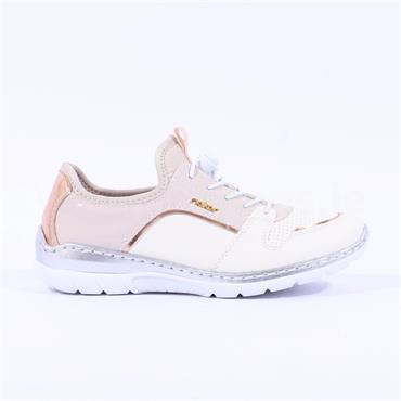 Rieker Elasticated Lace Slip On Trainer - Cream Rose Gold